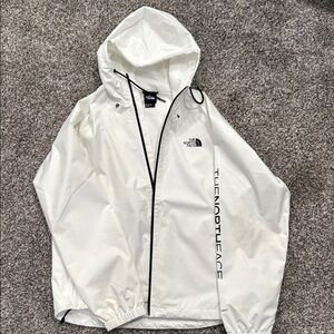 The North Face White Raincoat with High Collar and Water-Resistant Material